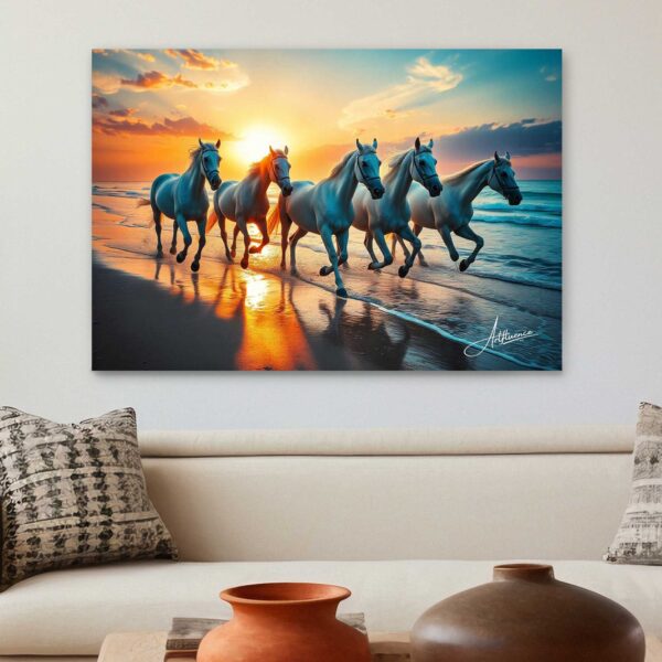 Running Horses on Beach Canvas Painting