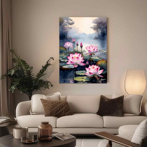 Lotus Flower Lake Canvas Painting